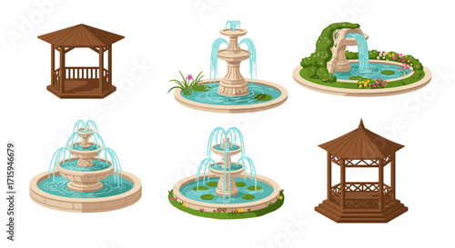 Garden fountains and gazebos: elegant outdoor water features and structures