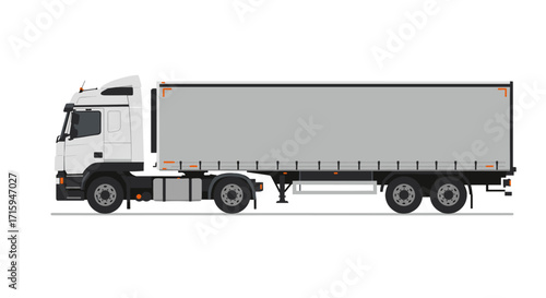 Modern side view of semi truck with trailer in flat style on white background