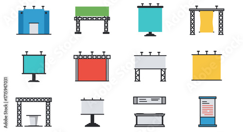 Colorful billboard icon set for advertising and promotion concepts