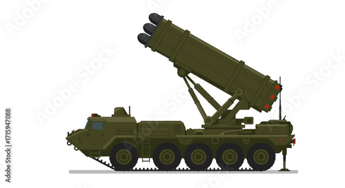 Military missile launcher truck in detailed side view illustration