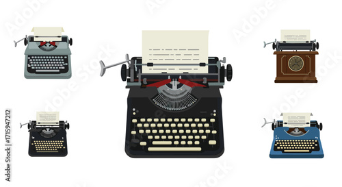 Vintage typewriter collection: retro design with classic styles and antique details
