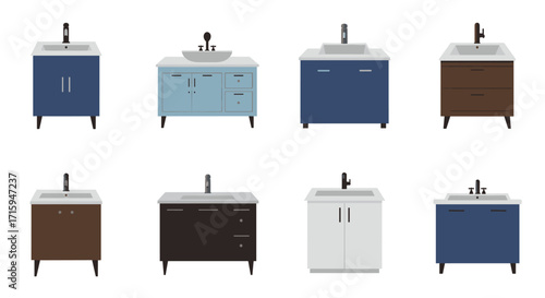 Modern bathroom vanities collection with various designs and colors