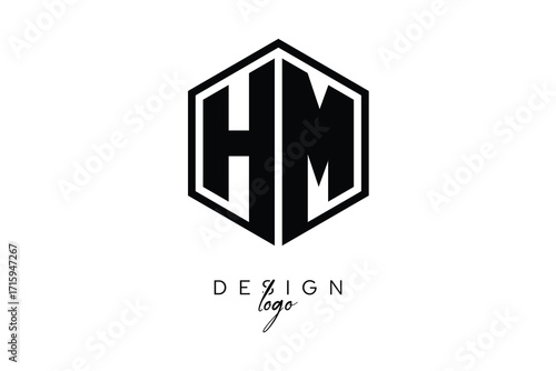 HM Polygon Monogram Logo – Modern Hexagon Shield Emblem for Creative Branding & Identity Design