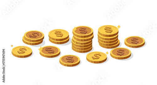Isometric gold coins for financial and investment themes