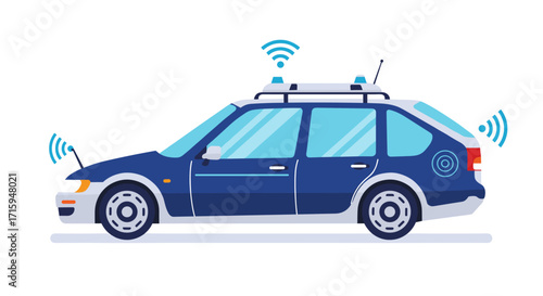 Modern flat design autonomous car with wireless signals