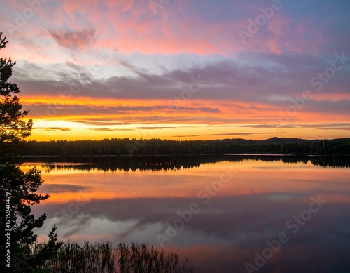 Sunset over a calm lake