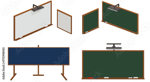 Isometric classroom boards set with projector for modern educational spaces