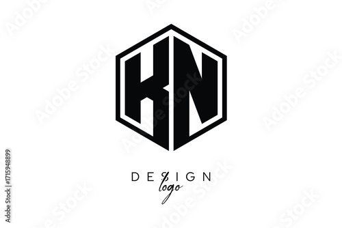 KN Polygon Monogram Logo – Modern Hexagon Shield Emblem for Creative Branding & Identity Design