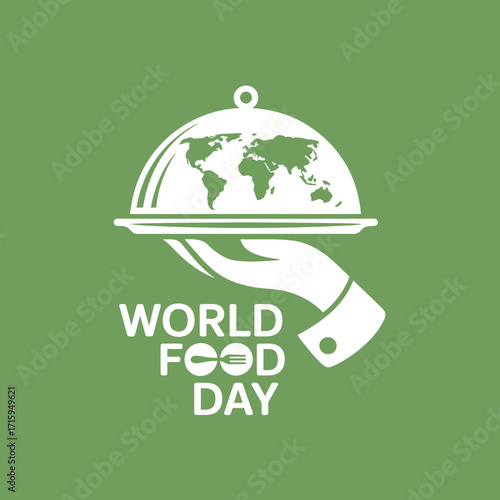 World Food Day Illustration with Globe on Serving Plate Promoting Global Food Security and Awareness on Olive Green Background