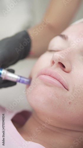Close-up of a treatment for a woman's face in a beauty salon.