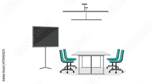 Modern office meeting room setup with chairs and presentation screen