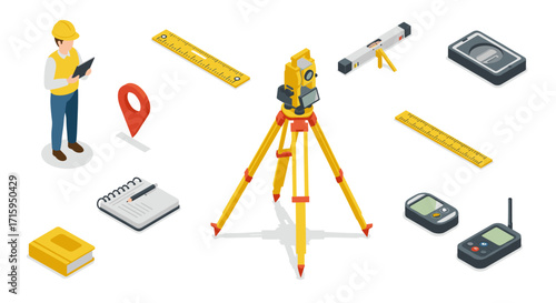 Isometric surveying tools and equipment with engineer