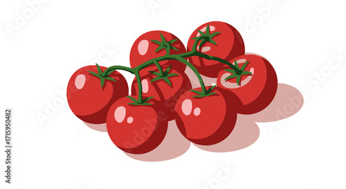 Cluster of fresh tomatoes with shadows on white background