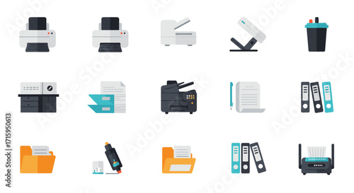 Modern office equipment icons collection for streamlined productivity