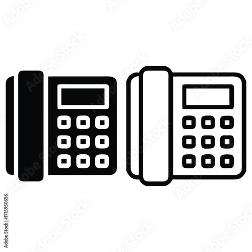 Landline Phone Icons Outline Solid Vector Communication Technology