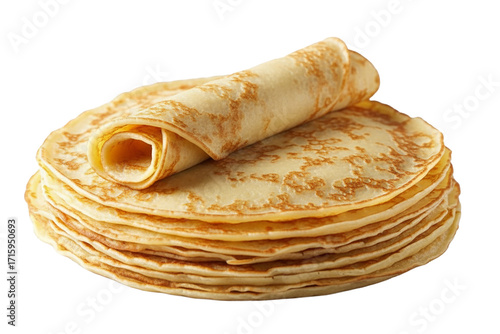Pile de crêpes fines, roulées et dorées.