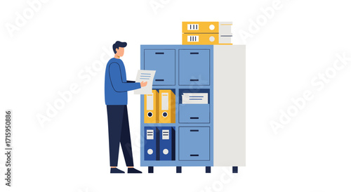 Office organization concept with files and document management in modern workspace