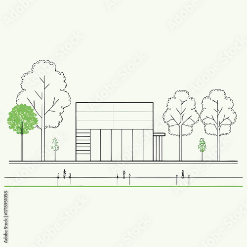 Architectural Drawings, Minimal style cad tree line drawing, Side view, set of section wetland forest outline for landscape design drArchitectural Drawings, Minimal style cad tree line drawing,