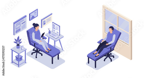 Isometric psychotherapy session with modern technology and relaxing environment