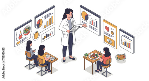 Nutrition education seminar with interactive charts in classroom setting