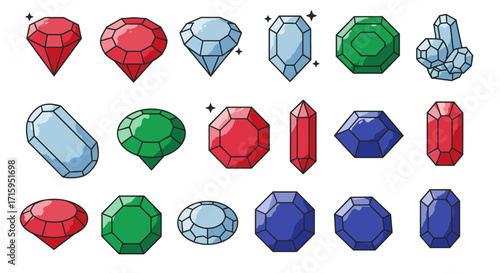 Colorful gem collection in a vibrant cartoon style