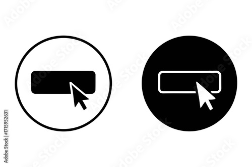 Two oval shaped icons showing a cursor clicking a button in both a positive and negative space