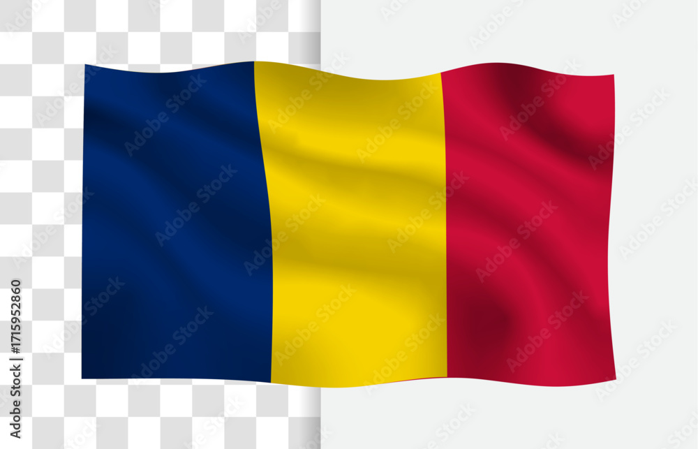 Obraz premium Waving Flag of Chad, Isolated Vector with a Clean Background