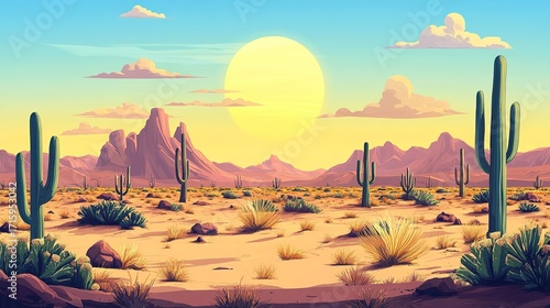 Cactus in the desert and the sun.