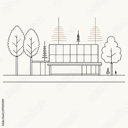 Architectural Drawings, Minimal style cad tree line drawing, Side view, set of section wetland forest outline for landscape design drArchitectural Drawings, Minimal style cad tree line drawing,
