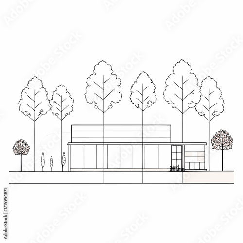 Architectural Drawings, Minimal style cad tree line drawing, Side view, set of section wetland forest outline for landscape design drArchitectural Drawings, Minimal style cad tree line drawing,