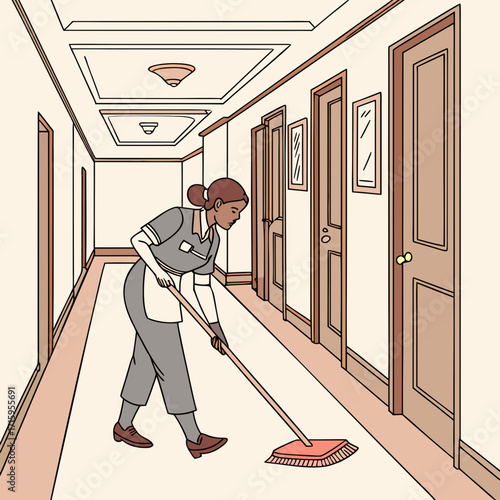 vector illustration of a man with vacuum cleaner