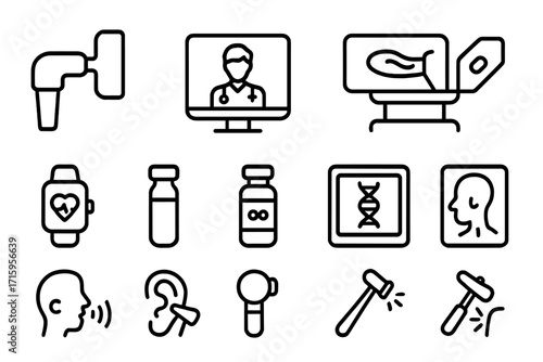Linear medical icons: healthcare, technology, and medicine set