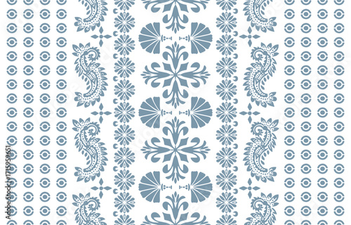 floral pattern vintage ethnic modern embroidery texture boho design vector illustration hand drawn pink flower motif branches leaves wallpaper seamless background border.