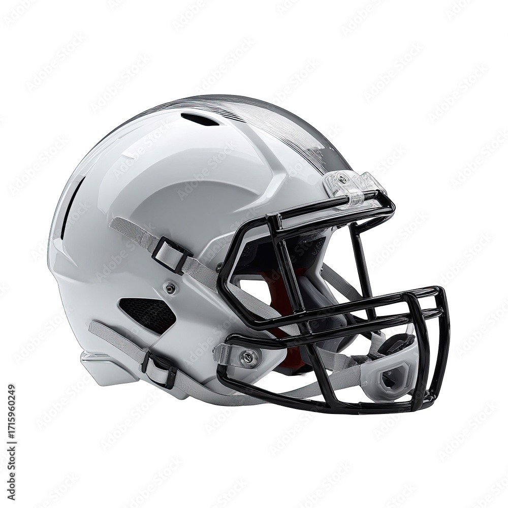 Fototapeta premium White football helmet, side view, with black facemask
