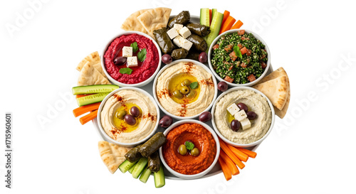 Middle eastern mezze platter isolated on transparent background
