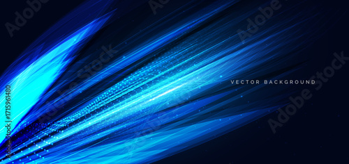 Abstract glowing diagonal speed lines with dotted dymamic element on dark background.