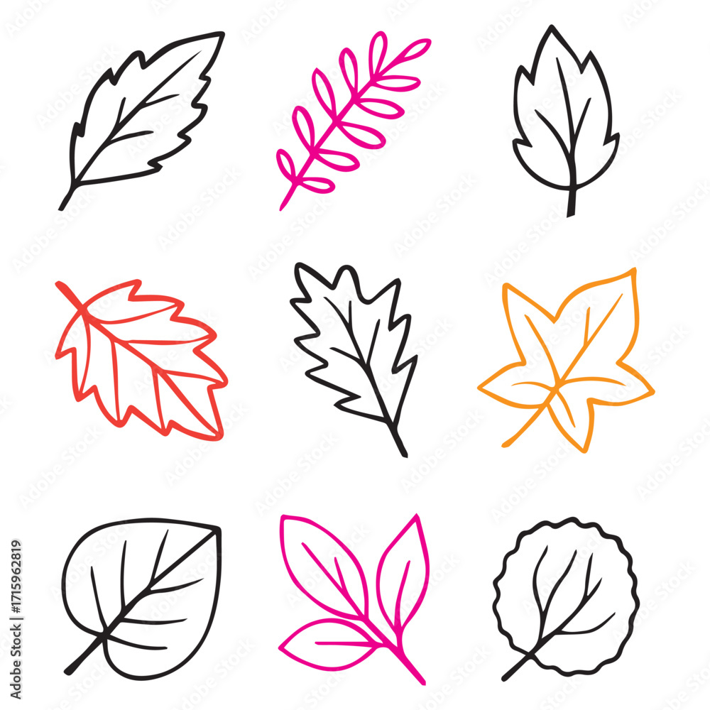 Fototapeta premium Hand Drawn Fall Leaves SVG Bundle