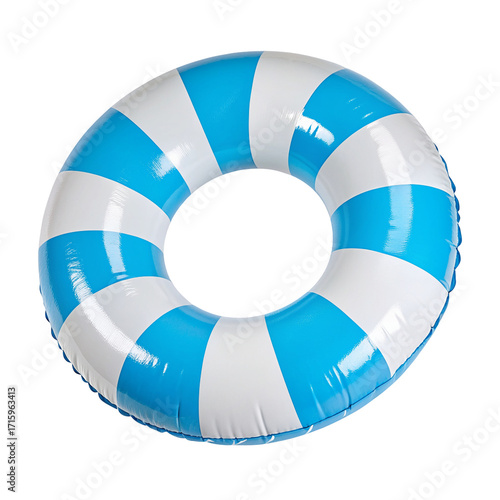 Inflatable swimming ring with blue and white stripes for summer pool and beach activities fun