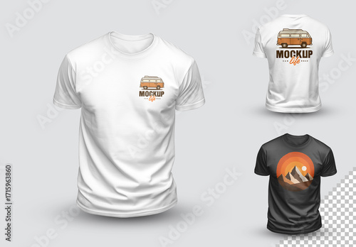 Front And Back Views Of Two Isolated T-shirts Mockup

