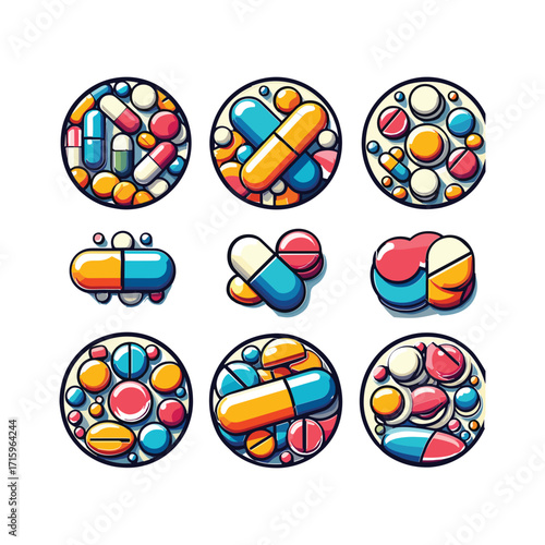 Colorful Capsules and Pills in Various Arrangements
