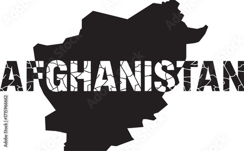 Afghanistan Map Silhouette with Country Name Typography Design on Transparent Background