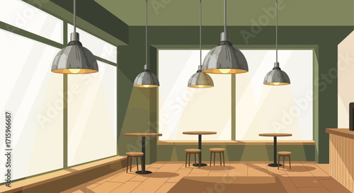 Charming Cafe Interior with Natural Light and Cozy Atmosphere Illustration