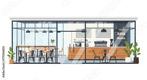 Charming coffee shop facade showcasing a modern and inviting atmosphere