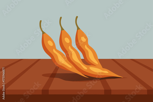 Dried Coral Bean Pods On A Rustic Table