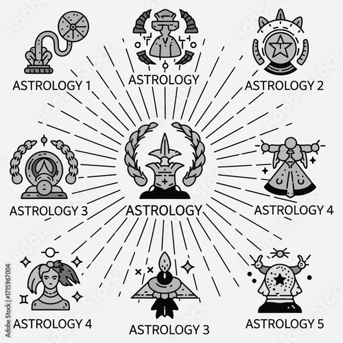 Astrology Symbols and Icons A Creative Illustration of Zodiac Signs and Celestial Concepts