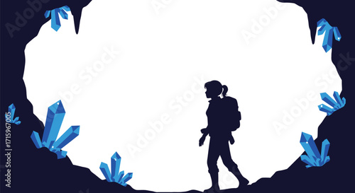 Miner exploring a glowing crystal cave adventure