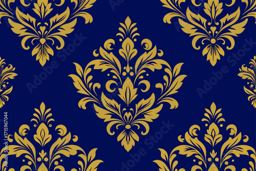 Elegant Damask Seamless Pattern In Royal Blue