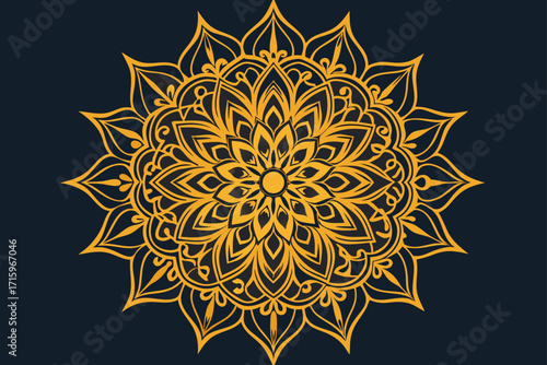 Elegant Golden Symmetrical Mandala Geometric Background