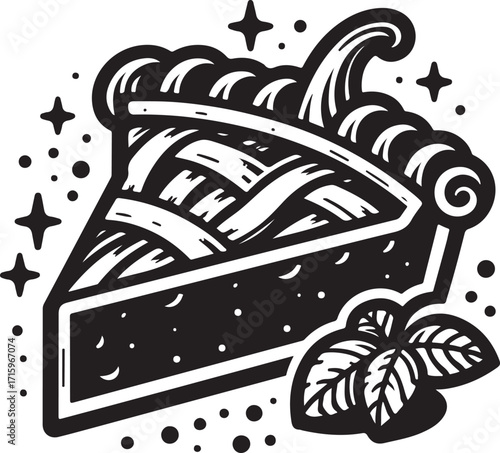 silhouette black and white Pumpkin pie slice vector, thanksgiving dessert, cartoon style