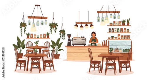 Charming vector illustration of a cozy and inviting cafe interior scene